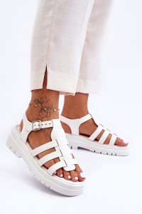 Leather Flat Sandals with Straps White Diosa-D-27 WHITE