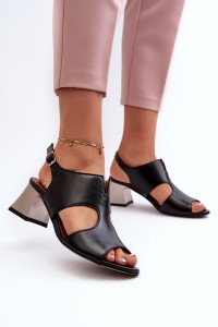 Women's Leather High Heel Sandals by Maciejka 06566-01 Black-06566-01/00-5 CZARNY