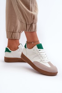 Žemi moteriški balti sportiniai bateliai-C-455 WHITE/GREEN