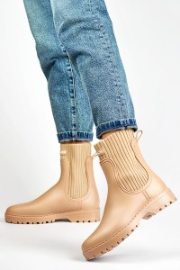 Smėlio spalvos moteriški Wellington guminiai batai su elastiniu kojinių viršumi-S23BE