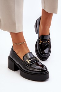 Women's Loafers on Chunky Heel Black Ridulvi-58313 BK PT