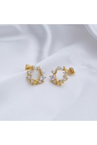 Auksiniai auskarai su kristalais ir perliukais padengti 14k auksu KST3197-KST3197