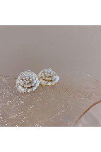 Gėlyčių formos auskarai su perliukais padengti 14k auksu S925 KST3182-KST3182