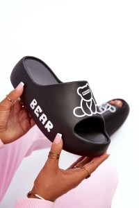 Women's Foam Slides on Chunky Sole with Bear Black Lamira-BG176 BLACK