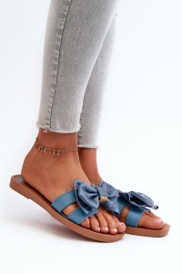 Women's Blue Slide Sandals with Bow Rivarina-491-02 BLUE