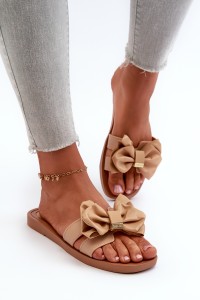 Women's Slippers With Bow Camel Rivarina-491-02 BEIGE