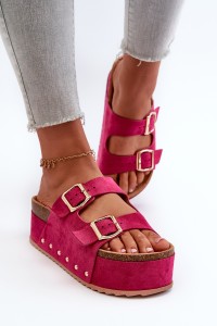Women's Platform Sandals with Buckles Fuchsia Cremila-PS25 FUSHIA