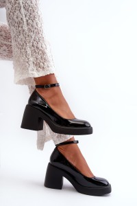Black Patent Leather Pumps on Chunky Heel by Effiba-M383 BLACK