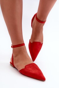 Lace-up ballerina flats in red faux suede with pointed toes Ellesara-JH265 RED