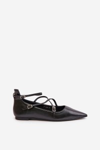 Juodi originalaus dizaino elegantiški bateliai-P-1396 BLACK