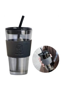 Karštų/ šaltų gėrimų puodelis su šiaudeliu ir dangteliu 480 ML CUP09GRAF-CUP09GRAF