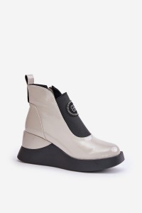 Leather Wedge Ankle Boots D&A MR880-137 Light Gray-MR880-137 L.GREY