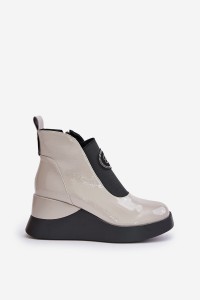 Leather Wedge Ankle Boots D&A MR880-137 Light Gray-MR880-137 L.GREY