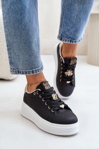 Women's Platform Sneakers with Decorations Black Herbisa-EV-307 BLACK A