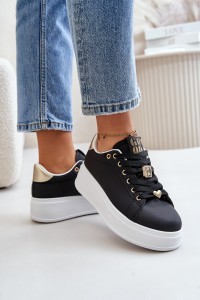 Women's Platform Sneakers with Decorations Black Herbisa-EV-307 BLACK A