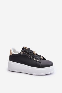 Women's Platform Sneakers with Decorations Black Herbisa-EV-307 BLACK A