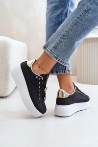 Women's Platform Sneakers with Decorations Black Herbisa-EV-307 BLACK A