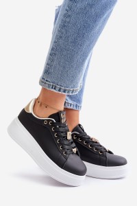 Women's Platform Sneakers with Decorations Black Herbisa-EV-307 BLACK A