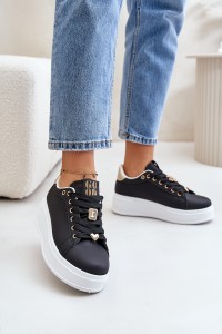 Women's Platform Sneakers with Decorations Black Herbisa-EV-307 BLACK A