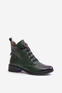 Low Insulated Ankle Boots with Zipper and Decoration Green Nevalia-ASA198-21 ZIELONY