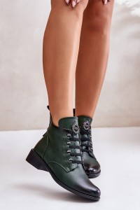 Low Insulated Ankle Boots with Zipper and Decoration Green Nevalia-ASA198-21 ZIELONY