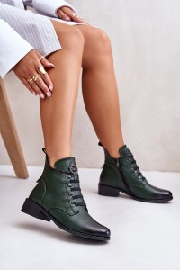 Low Insulated Ankle Boots with Zipper and Decoration Green Nevalia-ASA198-21 ZIELONY