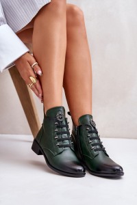 Low Insulated Ankle Boots with Zipper and Decoration Green Nevalia-ASA198-21 ZIELONY