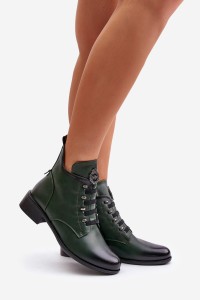 Low Insulated Ankle Boots with Zipper and Decoration Green Nevalia-ASA198-21 ZIELONY