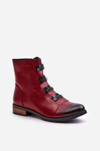 Warm Women's Ankle Boots with Zipper Burgundy Evalith-ASA62-30 CZERWONY