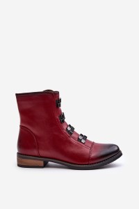 Warm Women's Ankle Boots with Zipper Burgundy Evalith-ASA62-30 CZERWONY