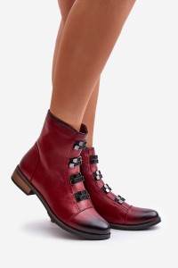 Warm Women's Ankle Boots with Zipper Burgundy Evalith-ASA62-30 CZERWONY