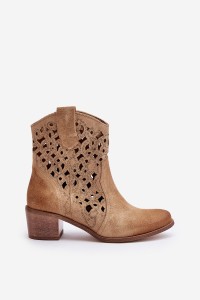 Women'S Ankle Boots With Perforated Pattern Beige Lewski 3394/2-3394/2 BEŻ B.WELUR