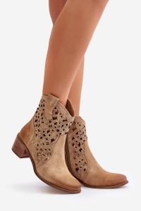 Women'S Ankle Boots With Perforated Pattern Beige Lewski 3394/2-3394/2 BEŻ B.WELUR