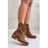 Women's Heeled Boots With Perforated Pattern Brown Lewski 3394/2-3394/2 TABACO WELUR