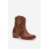 Women's Heeled Boots With Perforated Pattern Brown Lewski 3394/2-3394/2 TABACO WELUR