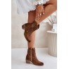 Women's Heeled Boots With Perforated Pattern Brown Lewski 3394/2-3394/2 TABACO WELUR