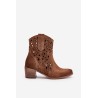 Women's Heeled Boots With Perforated Pattern Brown Lewski 3394/2-3394/2 TABACO WELUR