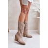 Cutout Knee-High Heeled Leather Boots Beige Lewski 3609-3609 LATTE GROCH