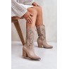 Cutout Knee-High Heeled Leather Boots Beige Lewski 3609-3609 LATTE GROCH