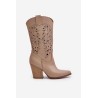 Cutout Knee-High Heeled Leather Boots Beige Lewski 3609-3609 LATTE GROCH