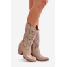 Cutout Knee-High Heeled Leather Boots Beige Lewski 3609-3609 LATTE GROCH