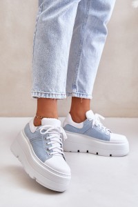 Leather Sneakers On Massive Platform Denim White Lewski 3586-3586 BIAŁ LICO/J.JEANS