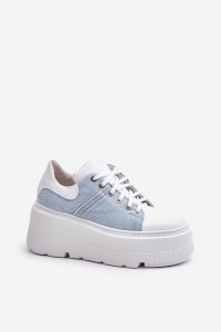 Leather Sneakers On Massive Platform Denim White Lewski 3586-3586 BIAŁ LICO/J.JEANS