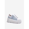 Leather Sneakers On Massive Platform Denim White Lewski 3586-3586 BIAŁ LICO/J.JEANS