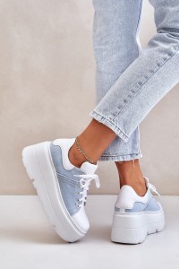 Leather Sneakers On Massive Platform Denim White Lewski 3586-3586 BIAŁ LICO/J.JEANS