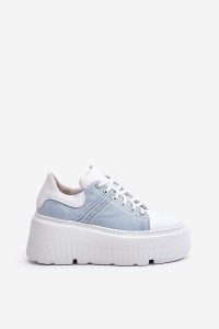 Leather Sneakers On Massive Platform Denim White Lewski 3586-3586 BIAŁ LICO/J.JEANS