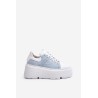 Leather Sneakers On Massive Platform Denim White Lewski 3586-3586 BIAŁ LICO/J.JEANS