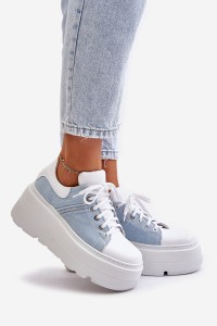 Leather Sneakers On Massive Platform Denim White Lewski 3586-3586 BIAŁ LICO/J.JEANS