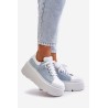 Leather Sneakers On Massive Platform Denim White Lewski 3586-3586 BIAŁ LICO/J.JEANS