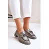 Lacquered Women's Loafers On A Block With Decoration Artiker 55C0412 Gray-55C0412 SZARY